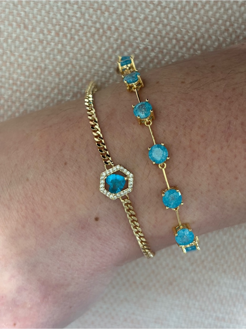 Gold Plated Blue Stone Bracelet Set - Blue and Gold Women's Jewelry